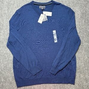 Club Room Mens XL Blue VNeck Merino Wool Blend Sweater Preppy Lightweight NWT
